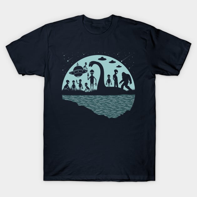 Bigfoot Loch Ness Monster Aliens T-Shirt by Tesszero